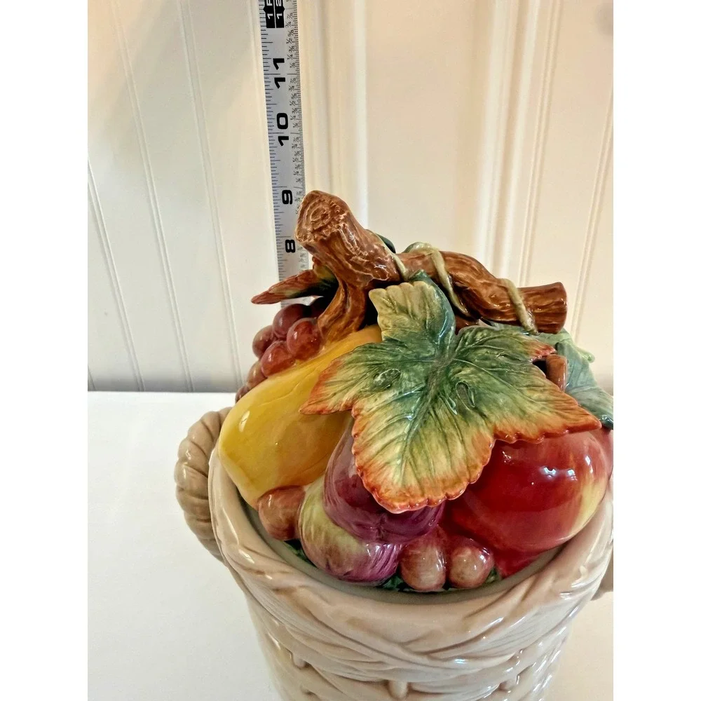 Fitz‎ And Floyd Country Gourmet Biscuit Jar Fruit Basket Cookie Lidded With Box